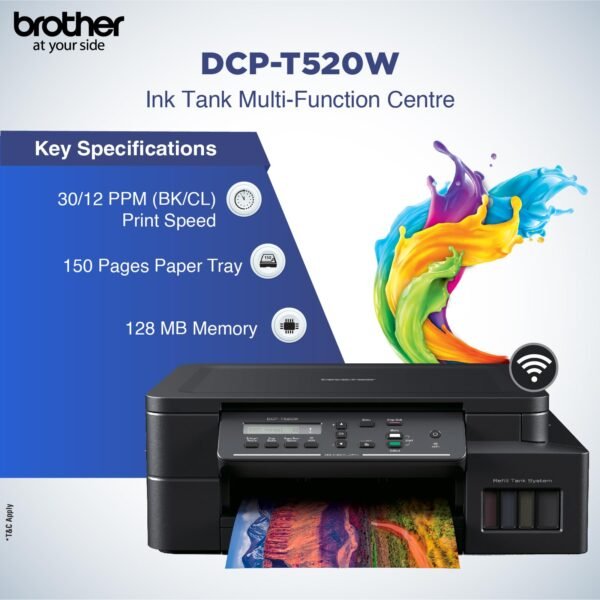 طابعة براذر ألوان متعددة الوظائف Brother DCP-T520W Ink Tank Printer